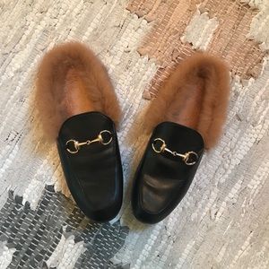 Black Horsebit Loafer Slides with Fur